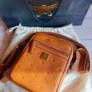 MCM Leather Klassik Crossbody Bag Brown Roasted Pecan with Dust Bag + Gift Bag
